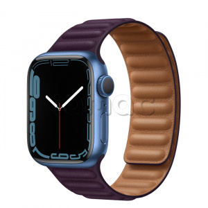 Купить Apple Watch Series 7 // 41мм GPS // Корпус из алюминия синего цвета, кожаный браслет цвета «тёмная вишня», размер ремешка M/L
