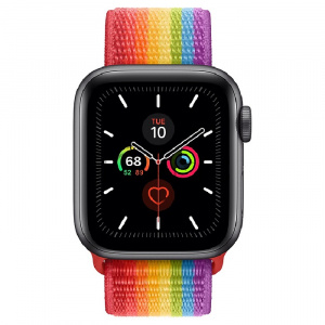 Купить Apple Watch Series 5 // 44мм GPS + Cellular // Корпус из титана цвета «серый космос», спортивный браслет радужного цвета