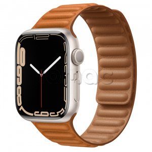 Купить Apple Watch Series 7 // 45мм GPS // Корпус из алюминия цвета «сияющая звезда», кожаный браслет цвета «золотистая охра», размер ремешка S/M