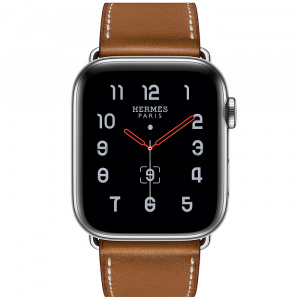 Купить Apple Watch Series 5 Hermès // 44мм GPS + Cellular // Корпус из нержавеющей стали, ремешок Single Tour из кожи Barénia цвета Fauve с раскладывающейся застёжкой (Deployment Buckle)