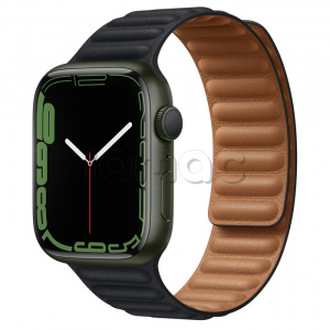 Купить Apple Watch Series 7 // 45мм GPS // Корпус из алюминия зеленого цвета, кожаный браслет цвета «тёмная ночь», размер ремешка S/M