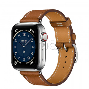 Купить Apple Watch Series 6 Hermès // 40мм GPS + Cellular // Корпус из нержавеющей стали серебристого цвета, ремешок Simple Tour из кожи Barénia цвета Fauve