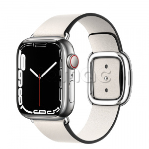 Купить Apple Watch Series 7 // 41мм GPS + Cellular // Корпус из нержавеющей стали серебристого цвета, ремешок цвета «белый мел» с современной пряжкой (Modern Buckle), размер ремешка M