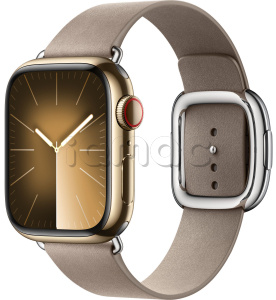 Купить Apple Watch Series 9 // 41мм GPS+Cellular // Корпус из нержавеющей стали золотого цвета, ремешок каменного цвета с современной пряжкой (Modern Buckle), размер ремешка S