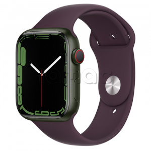Купить Apple Watch Series 7 // 45мм GPS + Cellular // Корпус из алюминия зеленого цвета, спортивный ремешок цвета «тёмная вишня»