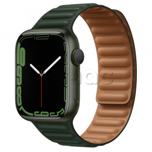 Купить Apple Watch Series 7 // 45мм GPS // Корпус из алюминия зеленого цвета, кожаный браслет цвета «зелёная секвойя», размер ремешка M/L