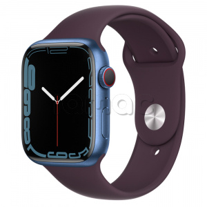 Купить Apple Watch Series 7 // 45мм GPS + Cellular // Корпус из алюминия синего цвета, спортивный ремешок цвета «тёмная вишня»