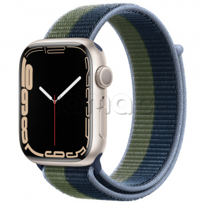 Купить Apple Watch Series 7 // 45мм GPS // Корпус из алюминия цвета «сияющая звезда», спортивный браслет цвета «синий омут/зелёный мох»