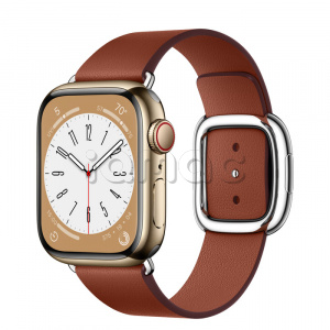 Купить Apple Watch Series 8 // 41мм GPS + Cellular // Корпус из нержавеющей стали золотого цвета, ремешок темно-коричневого цвета с современной пряжкой (Modern Buckle), размер ремешка L
