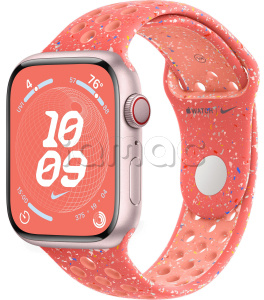 Купить Apple Watch Series 9 // 45мм GPS+Cellular // Корпус из алюминия розового цвета, спортивный ремешок Nike цвета "волшебный уголек"