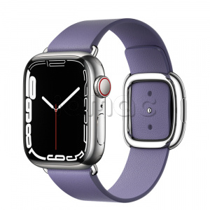 Купить Apple Watch Series 7 // 41мм GPS + Cellular // Корпус из нержавеющей стали серебристого цвета, ремешок цвета «сиреневая глициния» с современной пряжкой (Modern Buckle), размер ремешка L