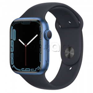 Купить Apple Watch Series 7 // 45мм GPS // Корпус из алюминия синего цвета, спортивный ремешок  цвета «тёмная ночь»