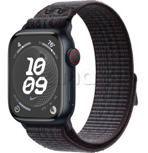 Купить Apple Watch Series 9 // 41мм GPS+Cellular // Корпус из алюминия цвета "темная ночь", спортивный браслет Nike цвета "черный/синий"
