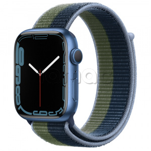 Купить Apple Watch Series 7 // 45мм GPS // Корпус из алюминия синего цвета, спортивный браслет цвета «синий омут/зелёный мох»