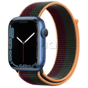 Купить Apple Watch Series 7 // 45мм GPS // Корпус из алюминия синего цвета, спортивный браслет цвета «тёмная вишня/зелёный лес»
