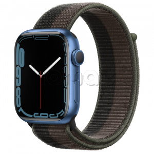 Купить Apple Watch Series 7 // 45мм GPS // Корпус из алюминия синего цвета, спортивный браслет цвета «сумрачный торнадо/серый»