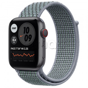 Купить Apple Watch Series 6 // 44мм GPS + Cellular // Корпус из алюминия цвета «серый космос», спортивный браслет Nike цвета «Дымчатый серый»