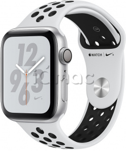Купить Apple Watch Series 4 Nike+ // 44мм GPS // Корпус из алюминия серебристого цвета, спортивный ремешок Nike цвета «чистая платина/чёрный» (MU6K2)