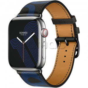 Купить Apple Watch Series 7 Hermès // 45мм GPS + Cellular // Корпус из нержавеющей стали серебристого цвета, ремешок Single Tour Circuit H цвета Noir/Bleu Électrique