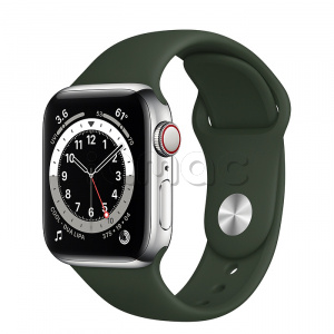 Купить Apple Watch Series 6 // 40мм GPS + Cellular // Корпус из нержавеющей стали серебристого цвета, спортивный ремешок цвета «Кипрский зелёный»