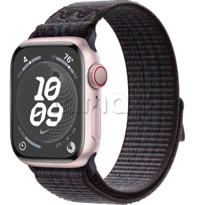 Купить Apple Watch Series 9 // 41мм GPS+Cellular // Корпус из алюминия розового цвета, спортивный браслет Nike цвета "черный/синий"