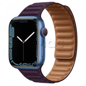 Купить Apple Watch Series 7 // 45мм GPS + Cellular // Корпус из алюминия синего цвета, кожаный браслет цвета «тёмная вишня», размер ремешка M/L