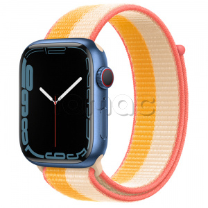 Купить Apple Watch Series 7 // 45мм GPS + Cellular // Корпус из алюминия синего цвета, спортивный браслет цвета «спелый маис/белый»