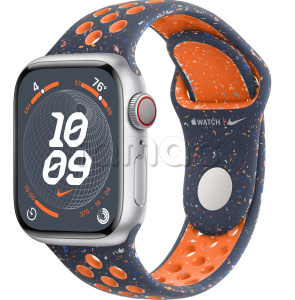Купить Apple Watch Series 9 // 41мм GPS+Cellular // Корпус из алюминия серебристого цвета, спортивный ремешок Nike цвета "синее пламя"
