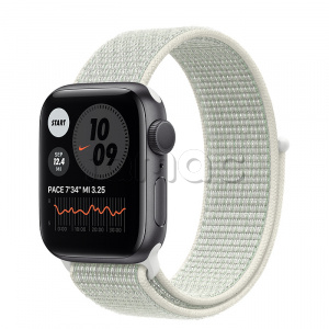 Купить Apple Watch Series 6 // 40мм GPS // Корпус из алюминия цвета «серый космос», спортивный браслет Nike цвета «Еловая дымка»