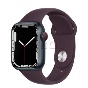 Купить Apple Watch Series 7 // 41мм GPS + Cellular // Корпус из алюминия цвета «тёмная ночь», спортивный ремешок цвета «тёмная вишня»