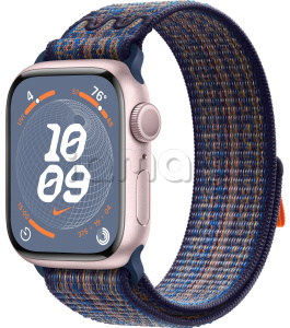 Купить Apple Watch Series 9 // 45мм GPS // Корпус из алюминия розового цвета, спортивный браслет Nike цвета "королевская игра/оранжевый"