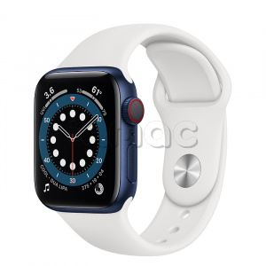 Купить Apple Watch Series 6 // 40мм GPS + Cellular // Корпус из алюминия синего цвета, спортивный ремешок белого цвета