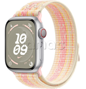 Купить Apple Watch Series 9 // 41мм GPS+Cellular // Корпус из алюминия серебристого цвета, спортивный браслет Nike цвета "сияющая звезда/розовый"