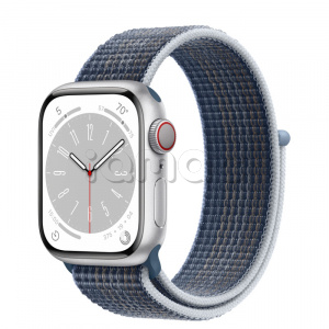 Купить Apple Watch Series 8 // 41мм GPS + Cellular // Корпус из алюминия серебристого цвета, спортивный браслет цвета "синий шторм"