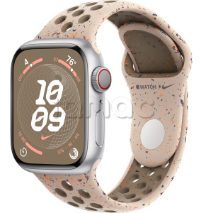 Купить Apple Watch Series 9 // 41мм GPS+Cellular // Корпус из алюминия серебристого цвета, спортивный ремешок Nike цвета "пустынный камень"