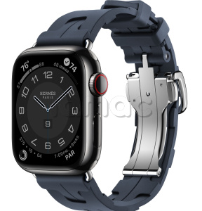 Купить Apple Watch Series 9 Hermès // 41мм GPS+Cellular // Корпус из нержавеющей стали цвета "черный космос", ремешок Kilim Single Tour цвета Navy с раскладывающейся застёжкой (Deployment Buckle)