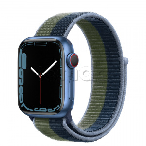 Купить Apple Watch Series 7 // 41мм GPS + Cellular // Корпус из алюминия синего цвета, спортивный браслет цвета «синий омут/зелёный мох»