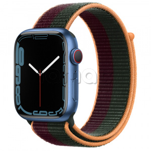 Купить Apple Watch Series 7 // 45мм GPS + Cellular // Корпус из алюминия синего цвета, спортивный браслет цвета «тёмная вишня/зелёный лес»