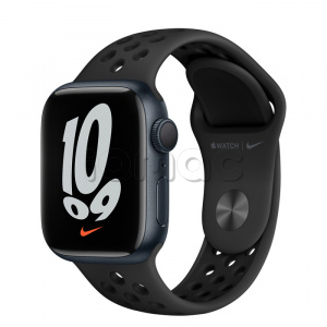 Купить Apple Watch Series 7 // 41мм GPS // Корпус из алюминия цвета «тёмная ночь», спортивный ремешок Nike цвета «антрацитовый/чёрный»