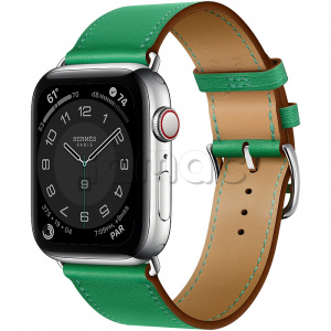 Купить Apple Watch Series 6 Hermès // 44мм GPS + Cellular // Корпус из нержавеющей стали серебристого цвета, ремешок Simple Tour из кожи Swift цвета Bambou