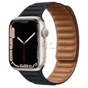 Купить Apple Watch Series 7 // 45мм GPS // Корпус из алюминия цвета «сияющая звезда», кожаный браслет цвета «тёмная ночь», размер ремешка S/M