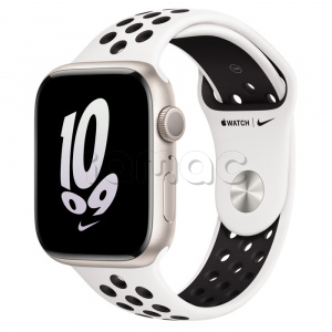 Купить Apple Watch Series 8 // 45мм GPS // Корпус из алюминия цвета "сияющая звезда", спортивный ремешок Nike цвета "чистая платина/чёрный"
