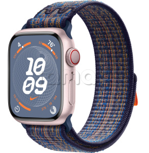 Купить Apple Watch Series 9 // 41мм GPS+Cellular // Корпус из алюминия розового цвета, спортивный браслет Nike цвета "королевская игра/оранжевый"