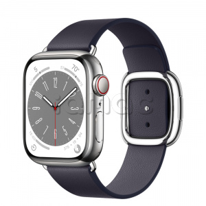 Купить Apple Watch Series 8 // 41мм GPS + Cellular // Корпус из нержавеющей стали серебристого цвета, ремешок чернильного цвета с современной пряжкой (Modern Buckle), размер ремешка L
