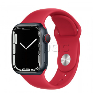 Купить Apple Watch Series 7 // 41мм GPS + Cellular // Корпус из алюминия цвета «тёмная ночь», спортивный ремешок цвета (PRODUCT)RED