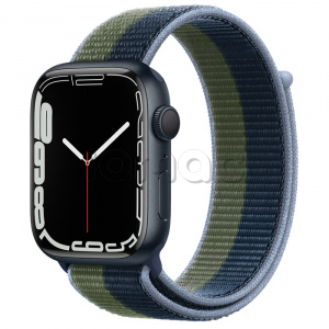 Купить Apple Watch Series 7 // 41мм GPS // Корпус из алюминия цвета «тёмная ночь», спортивный браслет цвета «синий омут/зелёный мох»