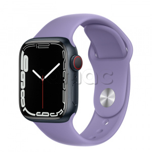Купить Apple Watch Series 7 // 41мм GPS + Cellular // Корпус из алюминия цвета «тёмная ночь», спортивный ремешок цвета «английская лаванда»