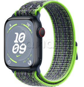 Купить Apple Watch Series 9 // 41мм GPS+Cellular // Корпус из алюминия цвета "темная ночь", спортивный браслет Nike цвета "ярко-зеленый/синий"