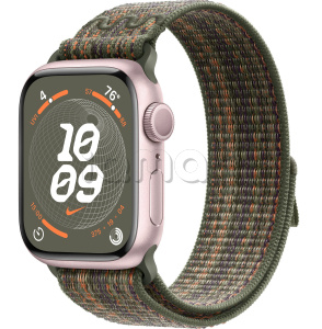 Купить Apple Watch Series 9 // 41мм GPS // Корпус из алюминия розового цвета, спортивный браслет Nike цвета "секвойя/оранжевый"