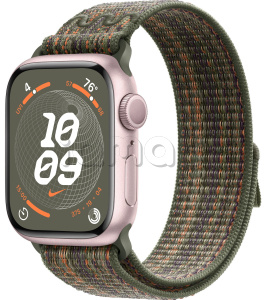 Купить Apple Watch Series 9 // 45мм GPS // Корпус из алюминия розового цвета, спортивный браслет Nike цвета "секвойя/оранжевый"
